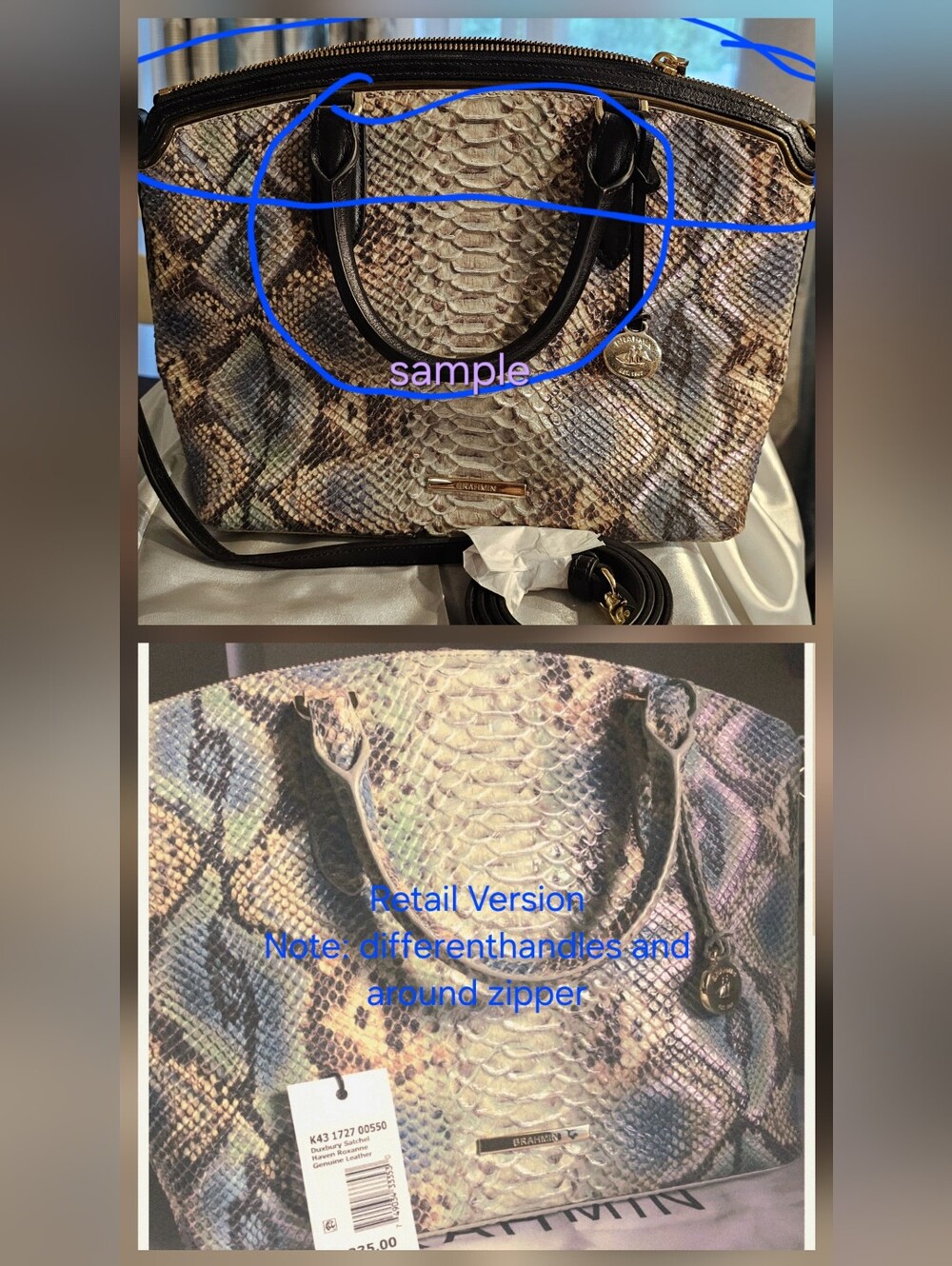 Rare NWT Brahmin Sample Medium Duxbury Satchel Iridescent Haven Roxanne Leather - Picture 7 of 7